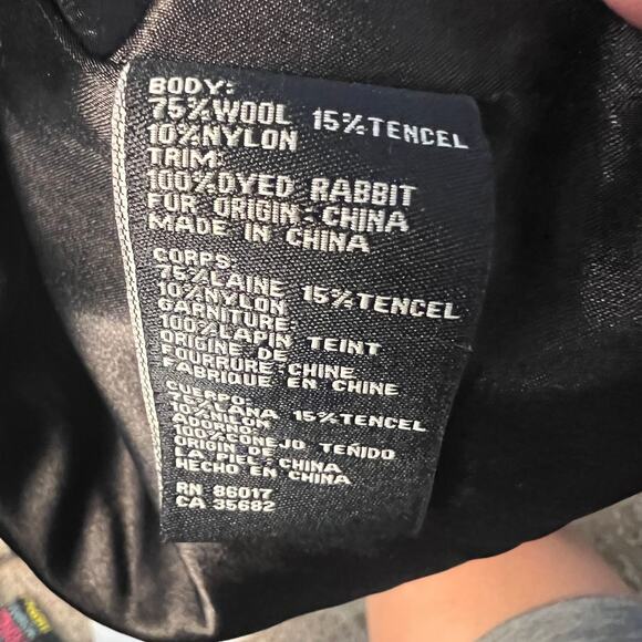 Bebe, Black Wool Jacket with Rabbit Fur Collar Size L - Picture 9 of 10